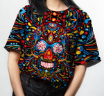 Flower Skull Hippie Pattern T-Shirt