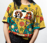 Hippie Girl Beagle Car Flower T-Shirt