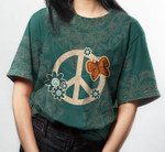 Hippie Flower Bufterfly Mandala Green T-Shirt