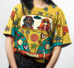 Hippie Girl Dog Dachshund Car Flower T-Shirt