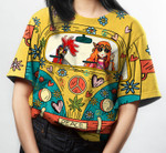 Hippie Girl Chicken Car Flower T-Shirt