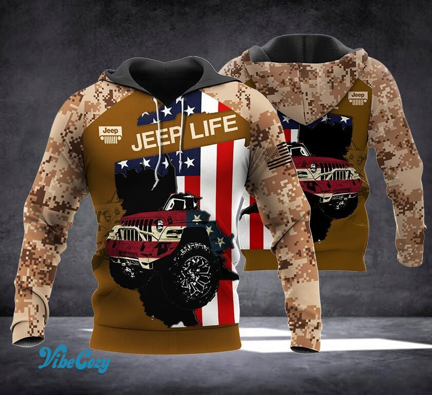 Camo Jeep Life American Flag Hoodie 3D #Va