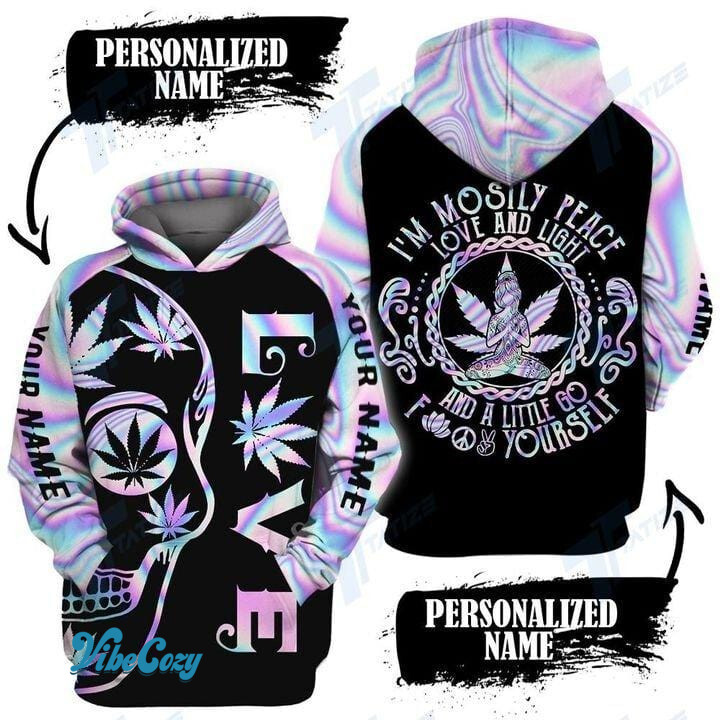 Custom Name I'm Mosily Peace Love And Light Holographic Hoodie 3D All over print