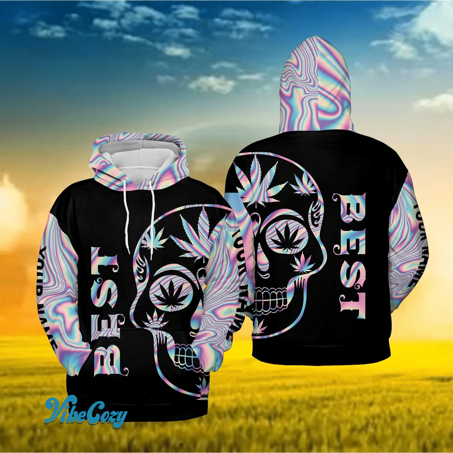 Custom Name Best Buds Couple Weed Holographic Hoodie 3D All over print