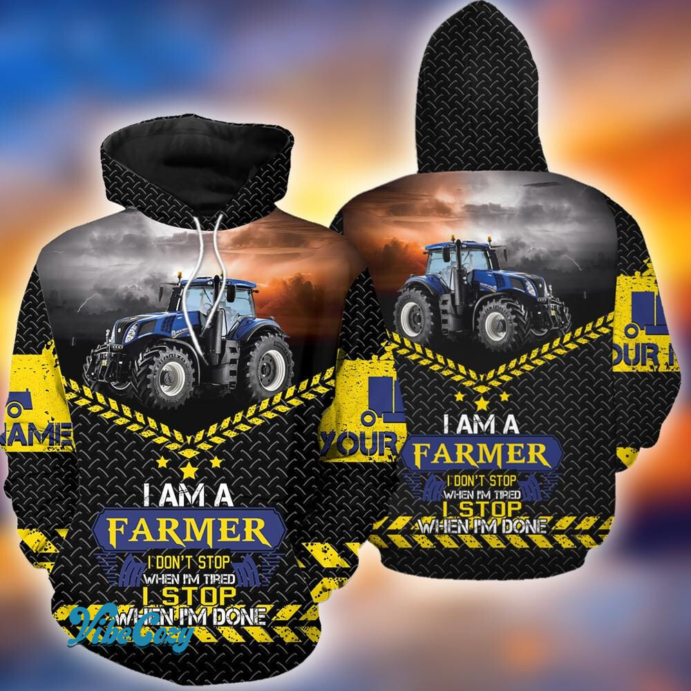 Cool I'm A Farmer Blue Truck Custom Name Hoodie 3D #Va