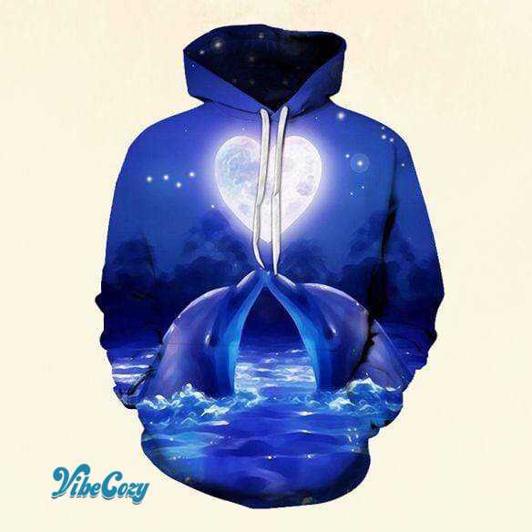 Couple Dolphin love under The Moon light Hoodie 3D All over print