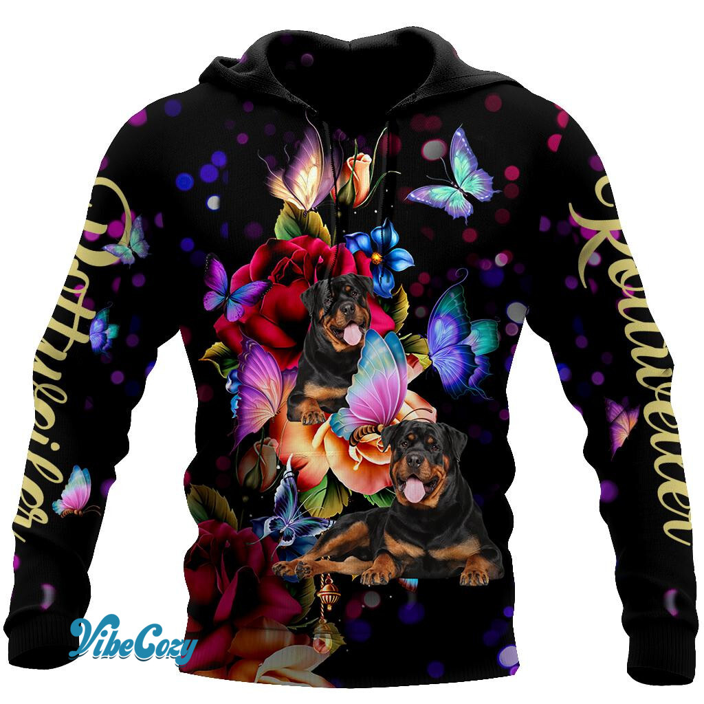 Rottweiler and Butterfly 3D All Over Print Hoodie