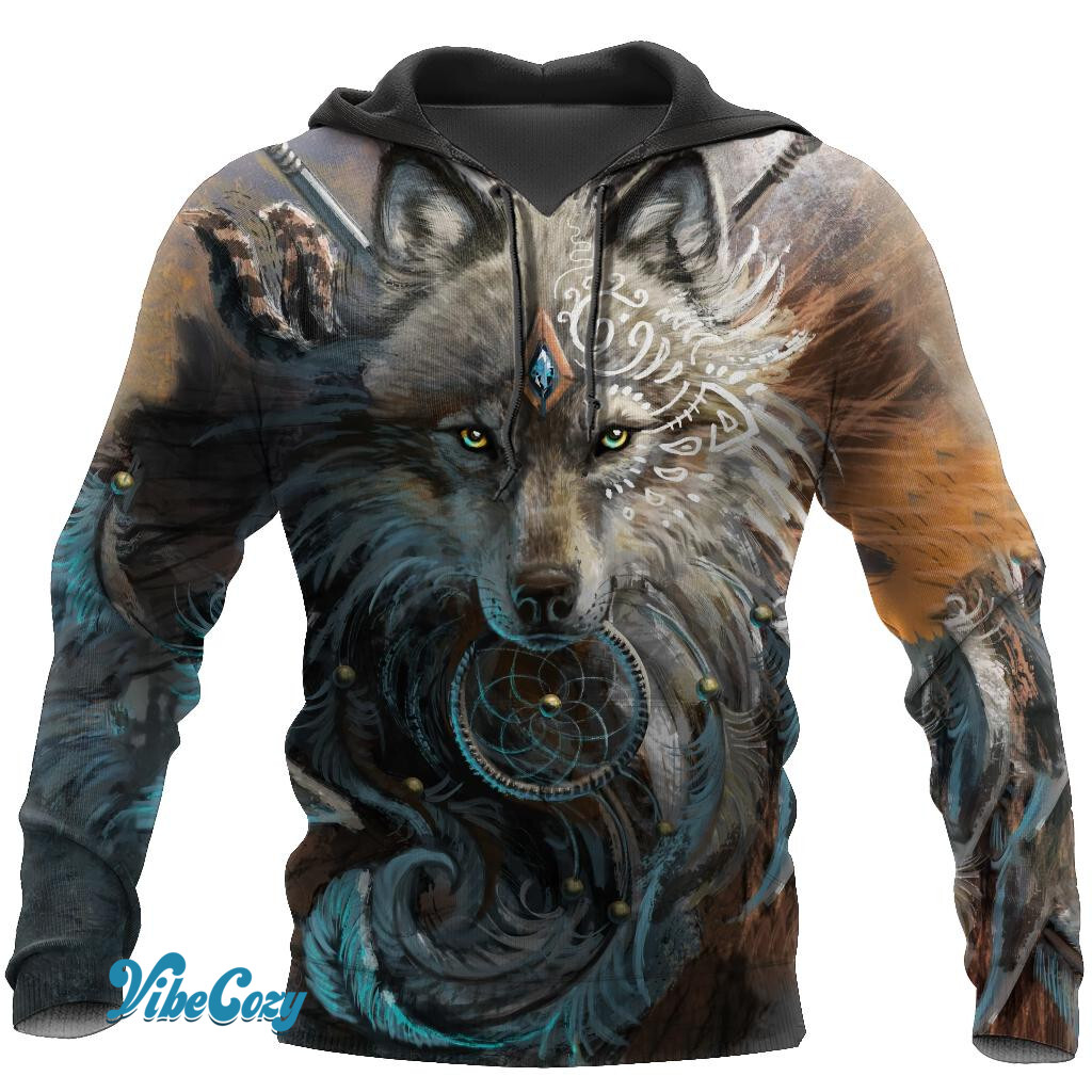 Native American Wolf Hoodie T Shirt For Men and Women HAC220401-NM