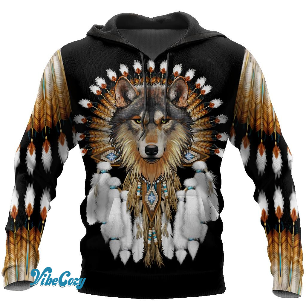 Native American Wolf Hoodie T Shirt For Men and Women HAC210405-NM