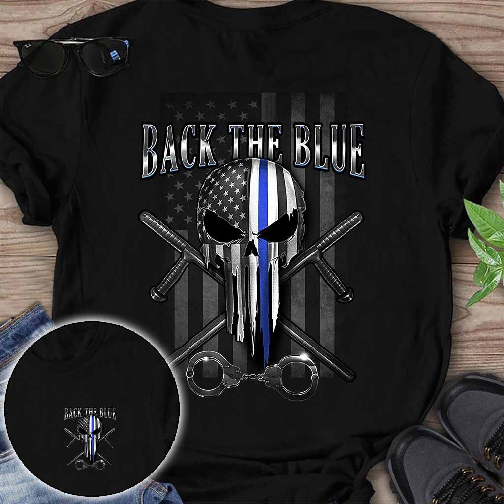 Blue Line Skull - Police Officer T-shirt And Hoodie