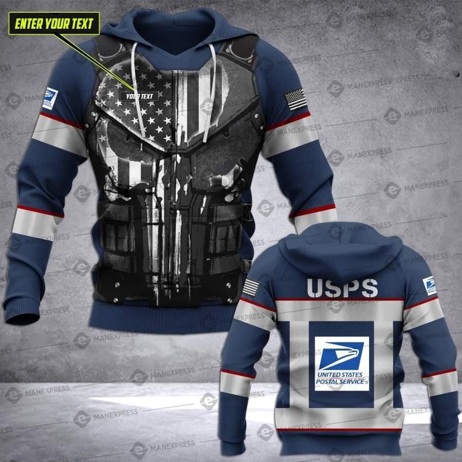 Custom name USPS postal service worker skull flag hoodie 3D