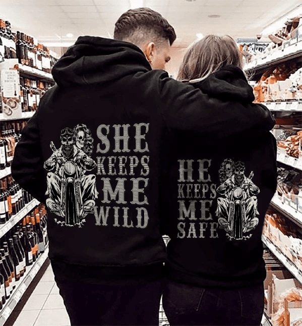 Couple She Keeps Me Wild Skull Unisex Hoodie 3D #DH