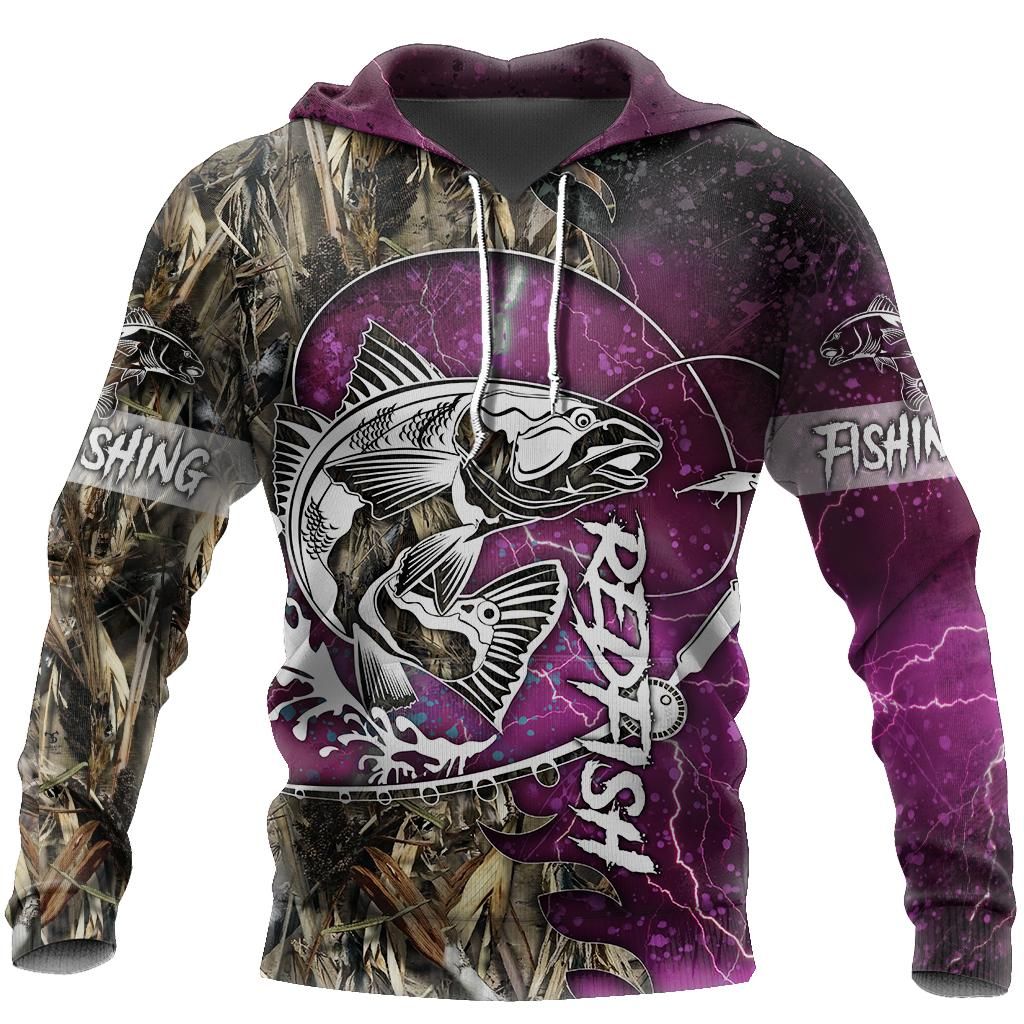 Red fishing all over printed hoodie T-shirt for men and women purple color TR231201-HC