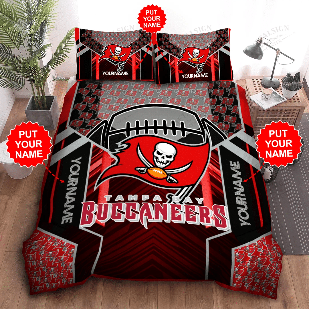 Duvet Covers and Pillow Case set - Personalized tampa bay buccaneers bedding set - set 3 pcs (1 duvet cover + 2 pillowcases) / twin