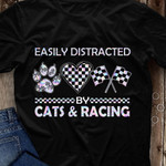 Racing flags  easily distracted cats & racing T Shirt Hoodie Sweater VA95