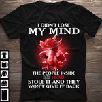 Dragon I didn't lose my mind the people inside my head stole it and they won't give it back T shirt Hoodie Sweater N98