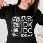 Skull stuck between IDK IDC and IDGAF T shirt Hoodie Sweater N98
