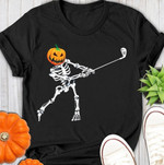 Golfer Halloween pumpkin skeleton T shirt Hoodie Sweater H97