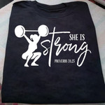 Weighlifting Girl She Is Strong Bible Proverbs 31:25 T Shirt Hoodie Sweater H94