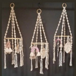 Elegant Macrame Knot Bedroom Woven Hanging Pendant Art Baby Room Accents Decor Yellow Beads Tassels Chic Boho Decor Dorm