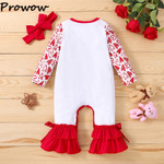 Prowow 0-12M My First Valentines Day Outfit Baby Girl Rompers Heart Print Flare Pants Jumpsuit For Kids Baby Valentines Costume