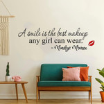 A smile is the best makeup any girl can wear Wall Stickers home decoration Marilyn Monroe inspirational quote home decor vinyl