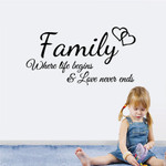 Family love never ends Inspirational Quotes Wall Stickers DIY Art Decals Home Decorative Living Room Bedroom Wallpaper