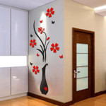 3D DIY Vase Flower Tree Wall Stickers Crystal Arcylic Room Wall Art Decal Home Decor 80*40cm 2019 Gift Drop shipping HOT