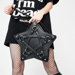 Dark Gothic Pentagram Shoulder Bag Unisex Punk Designer Casual Totes Women Fashion Retro Handbag Gifts Black Leather