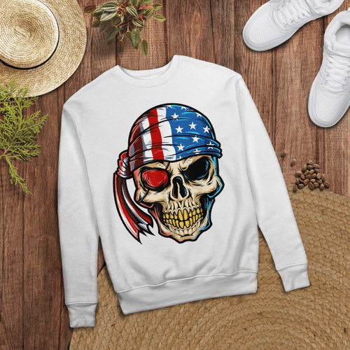 Woonistore T-shirt, hoodie, tank top, sweatshirt, long sleeve tee Pirate Merica 4th of July T-Shirt American Flag Skull Gift