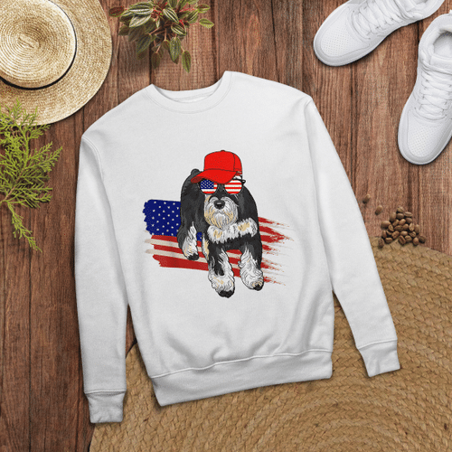 Woonistore T-shirt, hoodie, tank top, sweatshirt, long sleeve tee Miniature Schnauzer American Patriotic 4th Of July Tshirt