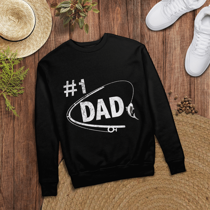 Woonistore T-shirt, hoodie, tank top, sweatshirt, long sleeve tee 1 Dad Fishing Papa Number 1 Fish Rod Fathers Day Shirt Gift T-Shirt