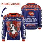 Gearhomies Personalized Name Christmas Sweater September Girl Hated By Many Loved By Plenty Heart On Her Sleeve Fire In Her Soul 3D Apparel