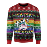 Merry Christmas Gearhomies Unisex Christmas Sweater Unicorn LGBT Pew Pew 3D Apparel