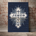GearHomies Canvas Wall Art Jesus Saves Cross On Navy Blue