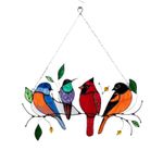 Birds on a Wire High Stained Glass Suncatcher Window Hanging Ornaments, Birds Stained Glass Window Hangings - Mothers Day Gift