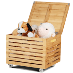 Portable Rolling Large Wooden Toy Storage Chest Box