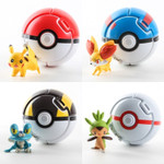 4-Piece Set with Pokemon Pikachu Reversible Movable Doll Pokemon Game Elf ball Model Fire Dragon Anime Doll Toy Children’s Gift