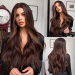 Long Wavy Synthetic Wigs Ombre Brown Middle Part For Women - 50% OFF
