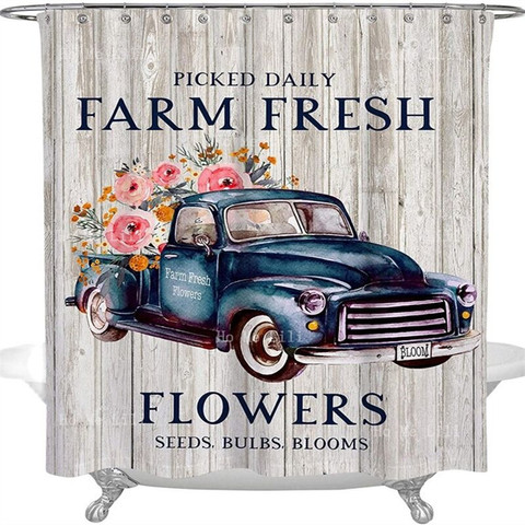 Rustic Style Picked Daily Farm Fresh, Vintage Truck Shower Curtain Hooks