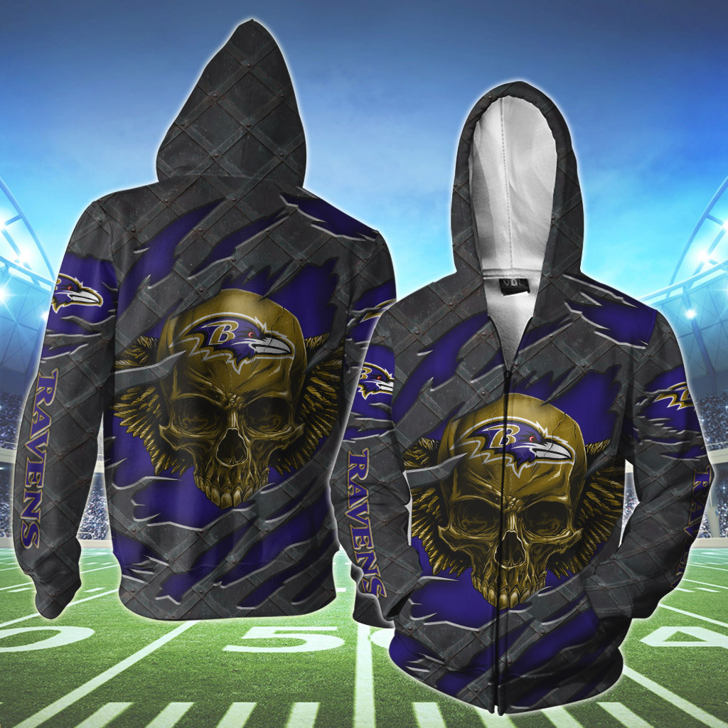 NFL Baltimore Ravens Wings Skull 3D Shirt, Hoodie2