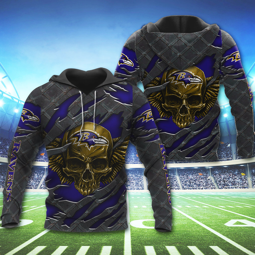 NFL Baltimore Ravens Wings Skull 3D Shirt, Hoodie1