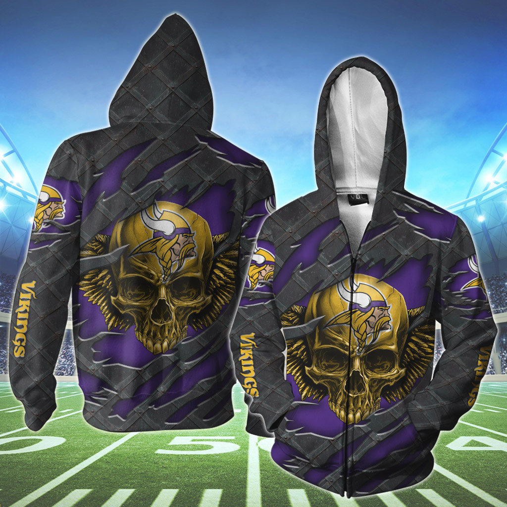 NFL Minnesota Vikings Wings Skull 3D Shirt, Hoodie2