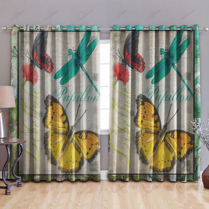 Butterfly papillon and dragonfly blackout thermal grommet window curtains