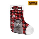 Gearhumans 3D Christmas Cat Custom Photo Custom Name Christmas Socks