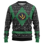 Gearhumans 3D Power Ranger Mighty Morphin Green Power Ranger Ugly Christmas Limited Edition Custom Ugly Sweater