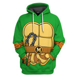 Gearhumans 3D Michelangelo TMNT 1987 Mike Mikey Cosplay Custom Hoodie Tshirt Apparel