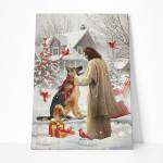 Gearhumans 3D German Shepherd Meeting In Winter Garden With Jesus Custom Canvas