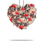 Gearhumans 3D Happy Valentine With Pug Heart Custom Car Hanging