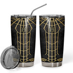 Gearhumans 3D Mrvl Spider Superhero Black And Gold Suit Custom Design Insulated Vacuum Tumbler